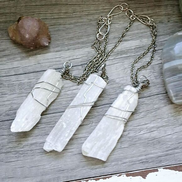 Raw Selenite Crystal Car Charm, Gemstone Car Accessories, 1 Pc - Picture 3 of 3